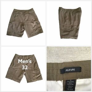 Men's Alfani 32 M Medium Cargo Utility Shorts Brown Taupe Microfiber Casual EUC